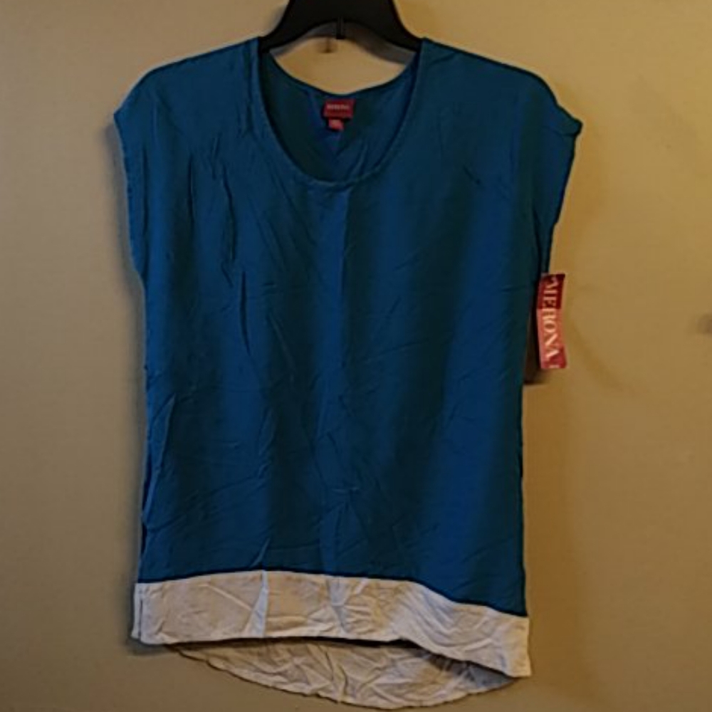 NEW Merona Hi Lo Teal White Short Sleeve Tunic S